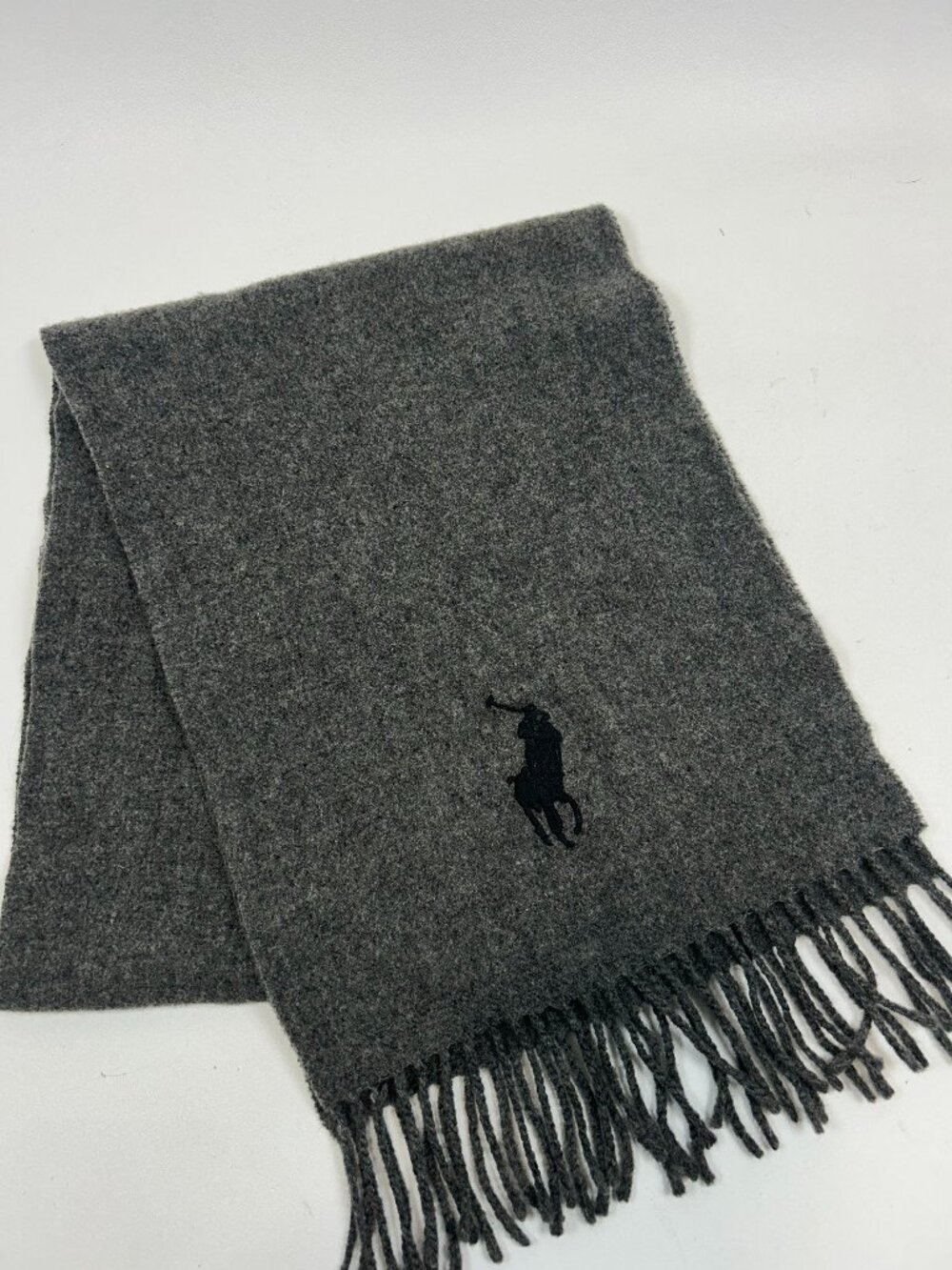 Polo Ralph Lauren Signature Gray Lambswool Wool Wool Scarf w/ Pony